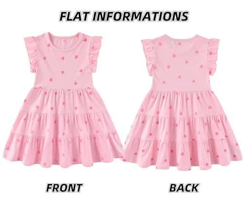 Winzik Girls Dress, Toddler Summer Short Sleeve Cotton Casual Ruffle Dresses Clothes 18M-7Y(5-6 Years, Pink Heart) — view 5