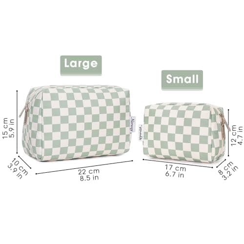 Narwey Checkered Makeup Bag Travel Cosmetic Bag Organizer Toiletry Bag Make Up Bags with Compartments for Women Girls (Large, Mint Green Checkerboard) — view 5
