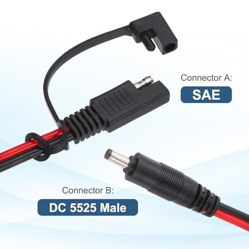 MECCANIXITY SAE to DC 5525 Male Adapter Cable, 14AWG 300V 1FT Cable Wire Solar Panel Connector with Waterproof Cover for Solar Panel Portable Power Station — view 2