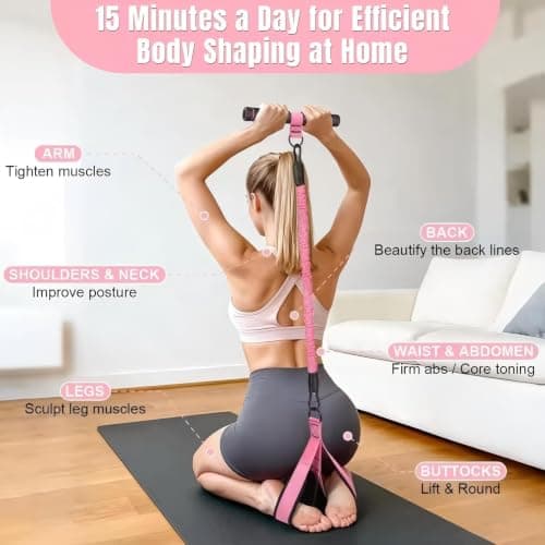 3-Tube Adjustable Pedal Resistance Band (30-90LBS) Home Workout, Pink — view 2