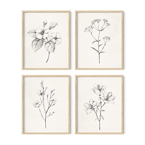 HAUS AND HUES Framed Vintage Botanical Prints - Set of 4 Framed Farmhouse Bedroom Wall Decor, Rustic Art for Bathroom, Farmhouse Decor Pictures for Living Room, Boho Decor (8x10, Beige Framed)