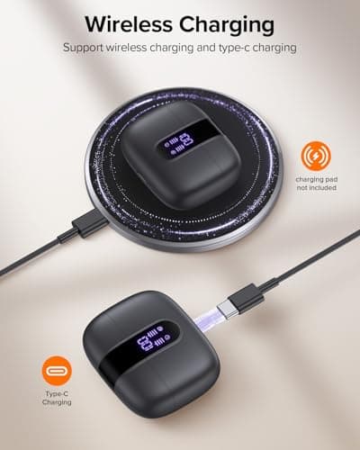 TAGRY Bluetooth Headphones True Wireless Earbuds 60H Playback LED Power Display Earphones with Wireless Charging Case IPX5 Waterproof in-Ear Ear buds with Mic for TV Smart Phone Laptop Computer Sports — view 5