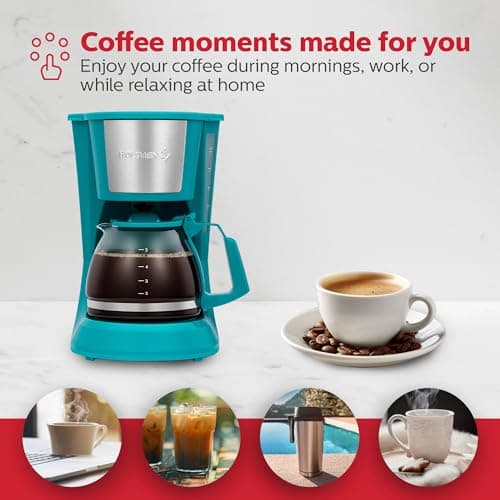 Holstein Housewares 5 Cup Drip Coffee Maker – Compact and User-Friendly with Auto Pause & Serve, Reusable Filter, Measuring Spoon & Glass Carafe, Office & Dorm Use, Teal — view 6