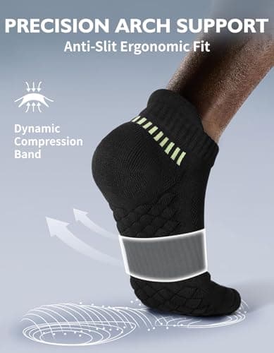 CLOSEMATE Ankle Athletic Running Socks for Men Terry Cushioned Moisture-Wicking Anti-Blister Comfort Socks 6 Pairs(6Black,L) — view 3