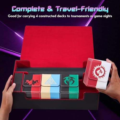 Zettokete MTG Card Box Set with 4 MTG Deck Box, 8 Dividers, Dice Compartment/Playmat Slot, Trading Card Storage Organizer Fits for Magic, TCG, CCG, Black/Grey — view 2