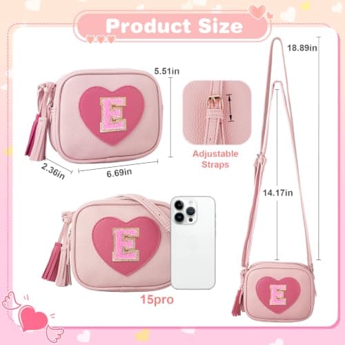 Birthday Gifts for 2 3 4 5 6 7 8 9 10 Year Old Girl,Cute Little Girl Purse Toddler Purse for Kids Wallet,Small Initial Shoulder Crossbody Bag,Personalized Christmas Gift for Daughter Baby(Pink,E) — view 3