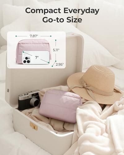 BAGSMART Puffy Makeup Bag, Wide Opening Cosmetic Organizer, Soft Water-Resistant Travel Toiletry Pouch for Women, Compact & Spacious (Haze Green) — view 4