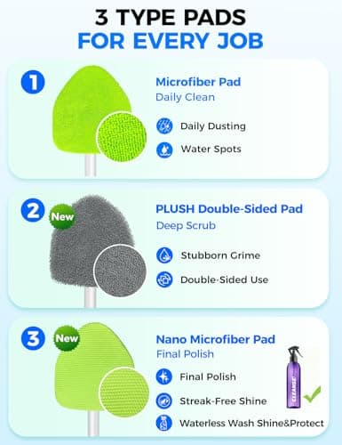 XINDELL Windshield Cleaner Tool – Car Interior Window Cleaning Kit with Extendable Handle & 4 Microfiber Pads, Auto Wiper Inside Windshield Brush for Car & Home Windows — view 3