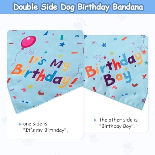 Yicostar Dog Birthday Party Supplies, Dog Birthday Bandana Set, Dog Boy Girl Birthday Party Hat with Numbers for Large Medium Small Dogs Pet (Blue) — view 4