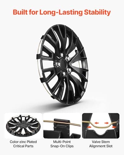 VEVOR Hubcaps Wheel Covers, 16 Inch Set of 4 Wheel Rim Cover Hubcaps OEM Replacement, R16 Size Snap On Car Hub Caps, Universal 20-Spoke ABS Tire Rim Caps for Hyundai Chevrolet Ford Honda, Gloss Black — view 4