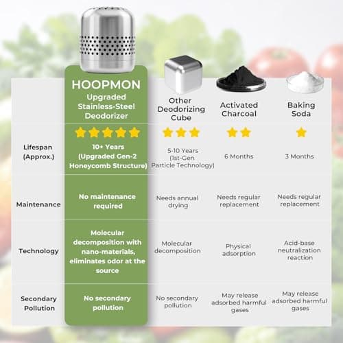 Hoopmon Fridge Deodorizer Lasts 10 Years, Long-Lasting Refrigerator Deodorizer Odor Eliminator, More Effective Than Baking Soda & Charcoal Bags, Air Purifier for Car & Closet (Stainless Steel, 1 Pack) — view 4