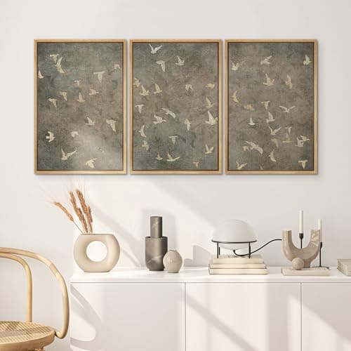 SIGNWIN Framed Canvas Print Wall Art Set Abstract Golden Birds in Flight Illustrations Modern Art Decorative Rustic Calm/Zen for Living Room, Bedroom, Office - 24"x36"x3 Natural — view 2