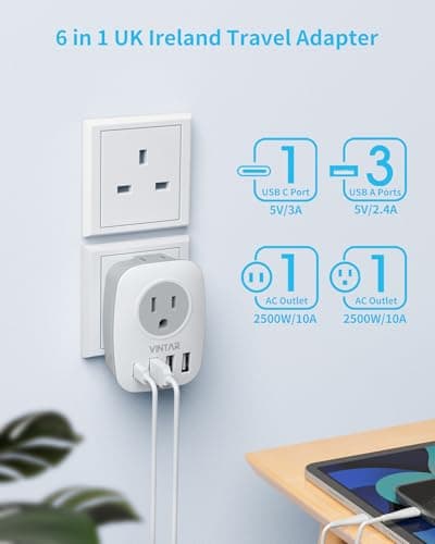 VINTAR 2 Pack Canada to UK Ireland Plug Adapter, Type G Travel Adapter — view 3