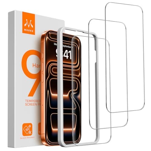 Mkeke 3 Pack Screen Protector for iPhone 17 Pro Max 6.9"，[9H+ Tempered Glass] [Easy Installation Frame][Military-Grade Drop Protection] HD Clear, Anti-Scratch, Bubble Free