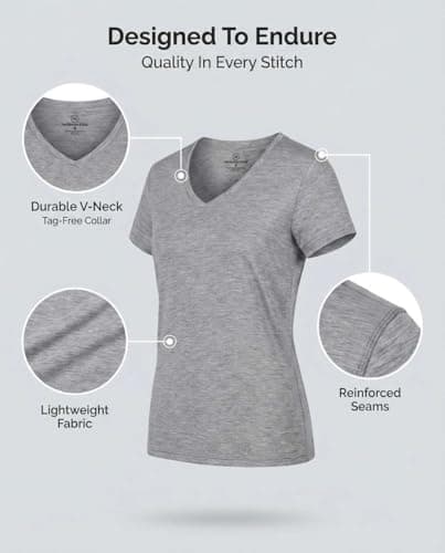 Real Essentials 5 Pack: Women's Dry-Fit Short Sleeve V Neck T Shirt Workout Fitness Yoga Top Tee, Set 7, L — view 3