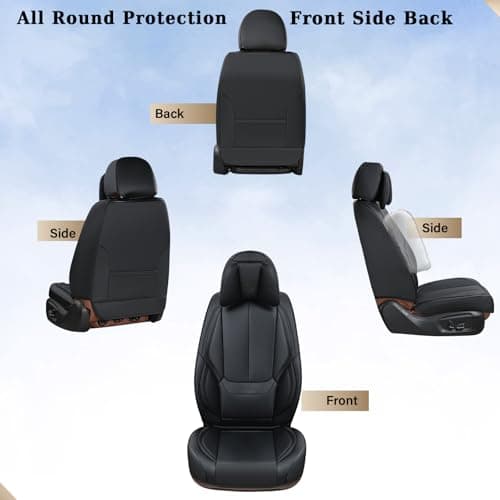Coverado Car Seat Covers 5 Pieces, Full Set Universal Seat Covers for Cars, Waterproof Nappa Leather Auto Seat Protectors with Head Pillow, Car Interiors Fit for Most Sedans SUV Pick-up Truck, Black — view 7