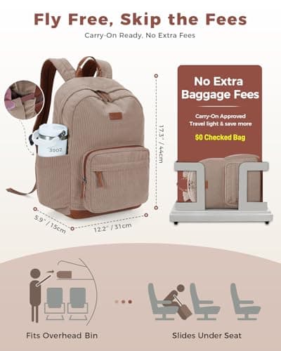 ECOHUB Women's Corduroy Backpack, Khaki Vintage Everyday College Bag