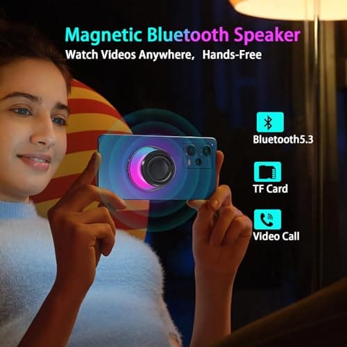 aipidmaga Magnetic Bluetooth Speaker,Wireless Induction Bluetooth Speaker,Mini Portable Cell Phone Stand for iPhone,Lanyard & RGB Night Light,or Home,Outdoors,Pool,Gift (White-1PCS)