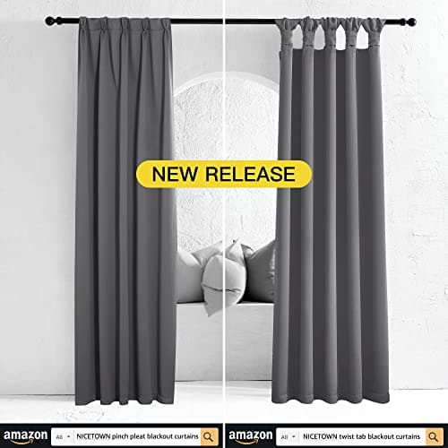 NICETOWN Blackout Curtains 45 Inches Long Thermal Insulated for Bedroom, Room Darkening Window Curtains 2 Panels for Kitchen, Short Drapes Privacy Rod Pocket for Closet/Bunk Bed (W42 x L45, Grey) — view 6