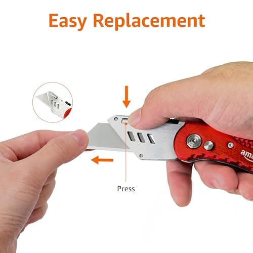 Amazon Basics Folding Utility Knife Box Cutter with Back-lock Mechanism, Portable Lightweight Aluminum Handle, Red — view 2