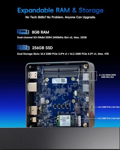 Mini PC, AMD Ryzen 5 3500U (Beats 4300U/N150/N100), 8GB RAM 256GB SSD — view 4