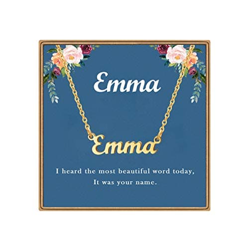 Ldurian Custom Name Necklace, Emma Name Plate Pendant Necklace Pre Gifts, Charm Necklaces Jewelry for Birthday Anniversary
