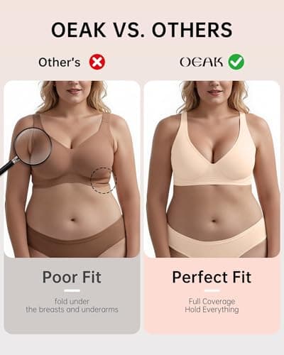 OEAK Womens Deep V Bras Wireless Comfortable Bra Supportive No Underwire Bras Tshirt Push Up Bralettes Plunge Seamless Bra Skin Color S — view 3