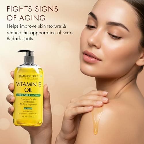 Majestic Pure Vitamin E Oil - 100% Pure & Natural, 20,000 IU | Premium Grade, Cold-Pressed and Tocopherol to Repair Dry, Damaged Skin| Moisturizing Skin, Hair and Scalp 8 Fl Oz — view 6