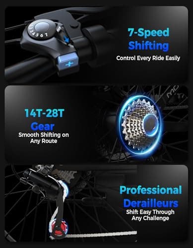 Electric Bike for Adults, 1500W Peak Mountain Ebike, 40 km/h Top Speed, Up to 105 km Range, 7 Speeds, 48V 10.4Ah Removable Battery, 26" Electric Bicycle for Commuting — view 4
