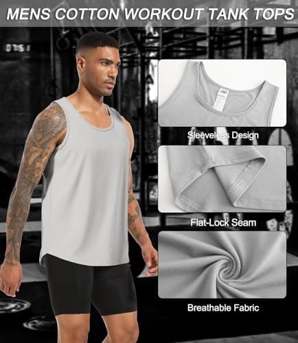 Boyzn Men's 3 Pack Cotton Workout Tank Tops, Athletic Gym Muscle Tank Top, Fitness Bodybuilding Sleeveless Tee Shirts for Men Black/Gray/Green-3P03-L — view 4