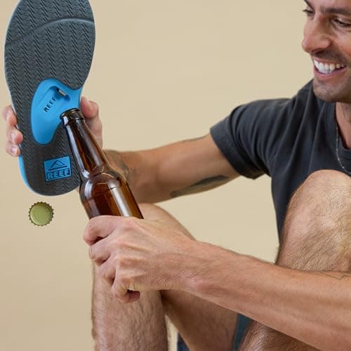 REEF Mens Cushion Fanning Flip Flop, Arch Support, Durable Outsole, Water Friendly, Tan/Grey, 12 — view 2