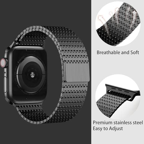 BEAEN Magnetic Mesh Loop Band Compatible with Apple Watch Band 49mm 46mm 45mm 44mm 42mm 40mm 41mm 38mm Men Women, Stainless Steel Adjustable Metal Strap for iWatch Series 10 9 8 7 6 5 4 3 2 1 Ultra SE — view 2