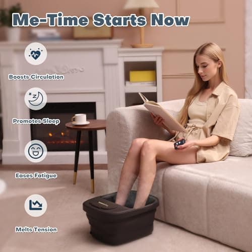 Aqvesane Collapsible Foot Bath with Remote Control, Foot Spa Bath Massager with Heat, Bubble, Temperature Control, 3 Pedicure Attachments, Foot Soaking Tub for Tired Feet