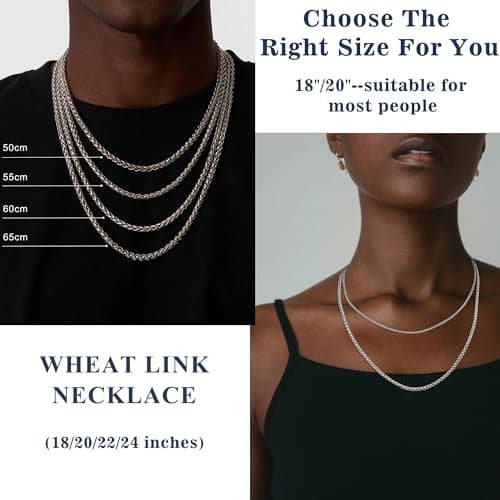 Avotto Mens Silver Chain Necklace 2mm Silver Mens Chain Necklace Wheat Stainless Steel Chains for Men Jewelry Gifts 20 Inch — view 4