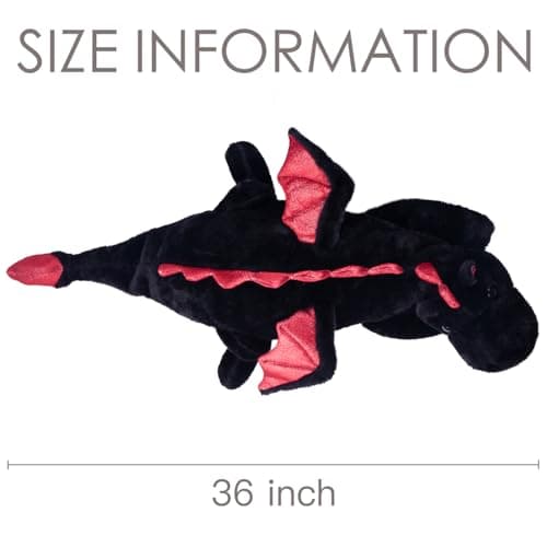 ARELUX Large 36in Cute Dragon Stuffed Animals Plush Toy Soft Black Pterosaur Plushie Giant Fuzzy Dinosaur Pillow Plushies with Wings Cuddly Gifts for Friends Family