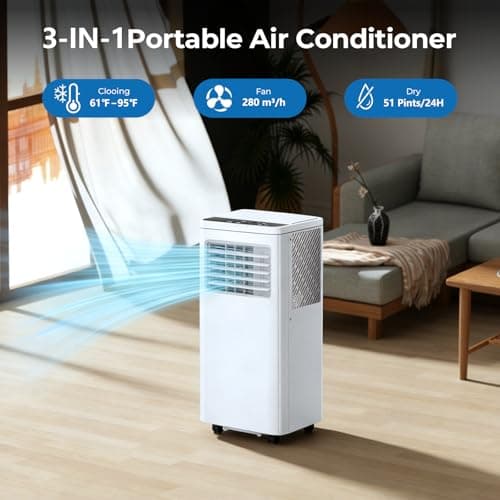Havato 8,000 BTU Portable Air Conditioner with Cooling Dehumidifier Fan, Cools Room up to 350 sq ft, 3-in-1 AC Unit with Remote & Touch, 2 Speeds, 24H Timer, LED Display, Includes Window Kit, White