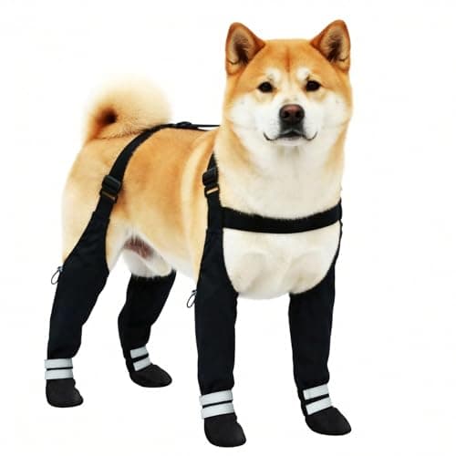 Dog Suspender Boots for Large Dogs – Waterproof & Non-Slip Dog Paw Protectors with Adjustable Straps & Reflective Strips, All-in-One Connected Dog Boots for Outdoor Walks, Snow, Rain, Hiking (L)