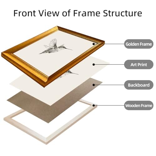 Hummingbird Painting Vintage Bird Picture Wall Decor Gold Framed Canvas Wall Art Nursery Print Neutral Minimalist Artworks for Bedroom Living Room Home Decoration — view 2