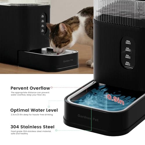 Gardner Pet 2.2 Gallon Automatic Dog Water Bowl Dispenser 8.5L Gravity Water Feeder with Stainless Steel Bowl & Maifan Stone Filter, BPA-Free for for Cats and Dogs (Black, 2.2 Gallon) — view 2