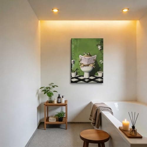 ZXHYWYM Funny Frog Bathroom Wall Art Frog Bathroom Wall Decor Green Cute Animal in Toilet Posters Whimsical Canvas Prints for Restroom Washroom (Green, 45L x 30W cm) — view 3
