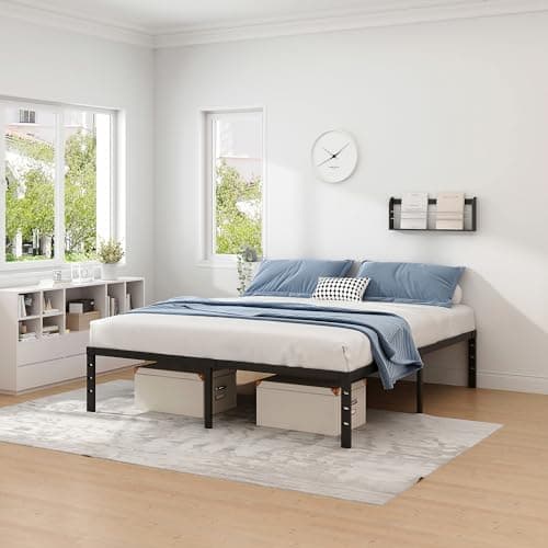 NEW JETO Metal Bed Frame,Queen Size Bed Frame with Storage Space,Heavy Duty Sturdy Mattress Foundation,Easy Assembly,No Box Spring Needed, Black,14 Inch,Queen — view 3