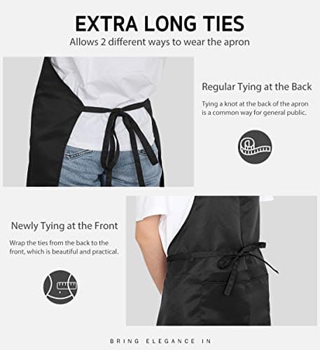 Syntus Adjustable Bib Apron with 2 Pockets Cooking Kitchen Aprons for Women Men Chef, Basic Black 2 Polyester — view 5