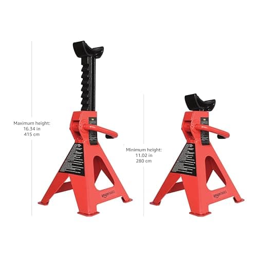 Amazon Basics Steel Jack Auto Stands, 3 Ton (2.7 metric Ton) Capacity, Easy to Use, Adjustable Height, 6,000 lb, 1 Pair, Black and Red(For Sedans and Urban SUVs) — view 4