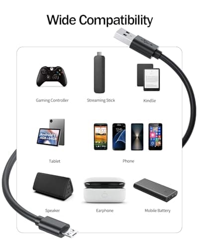 Superer Micro USB Charger Cable Fit for PS4 Controller, Kindle Paperwhite, Amazon Fire Tablet, Roku Streaming Stick, Fire TV Stick, Xbox One S/X, Android Phone Fast Charging Data Sync Power Cord — view 3