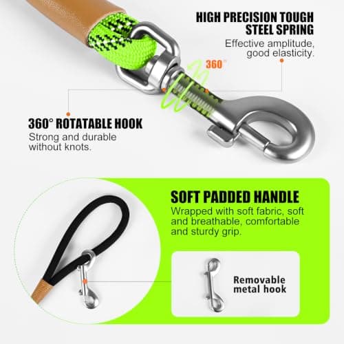 lynxking Long Dog Leash Reflective 15ft 30ft 50ft Check Cord Training Lead Padded Handle Heavy Duty Rope for Puppy Small Medium Large Dogs (Light Green, 30ft x 3/8inch) — view 2