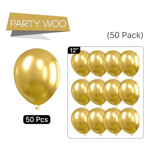 PartyWoo Gold Balloons 50pcs 12 Inch Gold Latex Helium Balloons for Birthday Wedding Anniversary Baby Shower Graduation Bachelorette Retirement Engagement Tea Casino Disco Party Decorations Gold-G101 — view 7