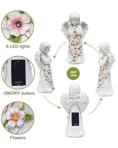 Angel Outdoor Garden Decor Statues – Solar Garden Figurines Gifts for Mom Grandma or Cemetery Decorations for Grave Garden Memorial Stones — view 4