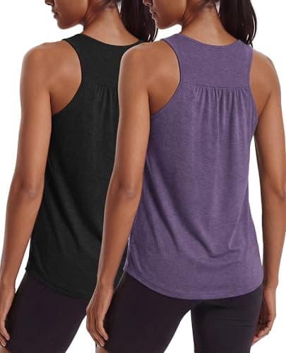 PINSPARK Workout Tank Tops for Women Sleeveless Gym Shirts Black Yoga Top Loose Fit Running Shirt Athletic Tanks XXL