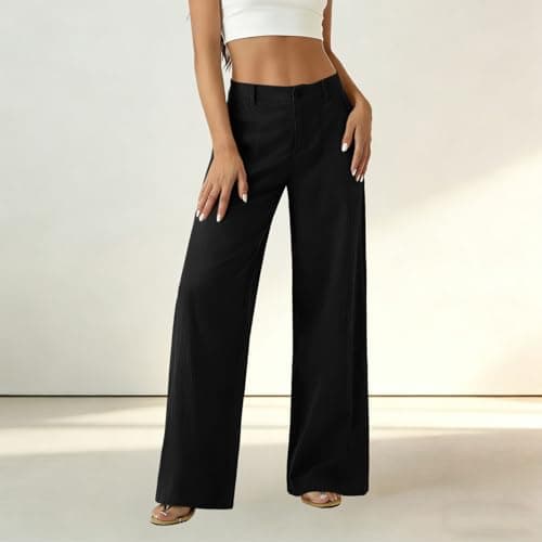 Wide Leg Pants Women High Waisted Palazzo Trousers Summer Casual Cotton Pants with Pockets Flowy Beach Outfits Black — view 2