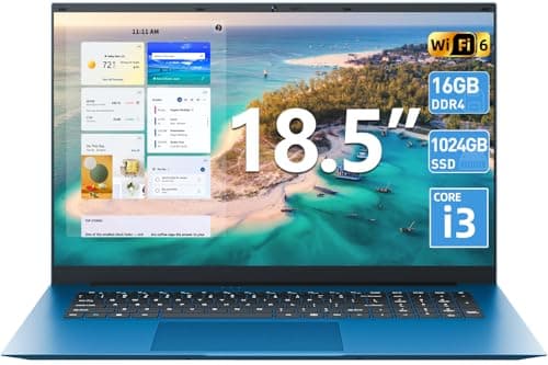 SGIN 18.5 Inch Laptops Computer, 16GB RAM 1024GB SSD Ordinateur Portable Win 11 Laptop, Core i3 Processor, 180° Open Angle, Type-C, 8000mAh, WiFi 6, HDMI, for Business and Students(Blue)